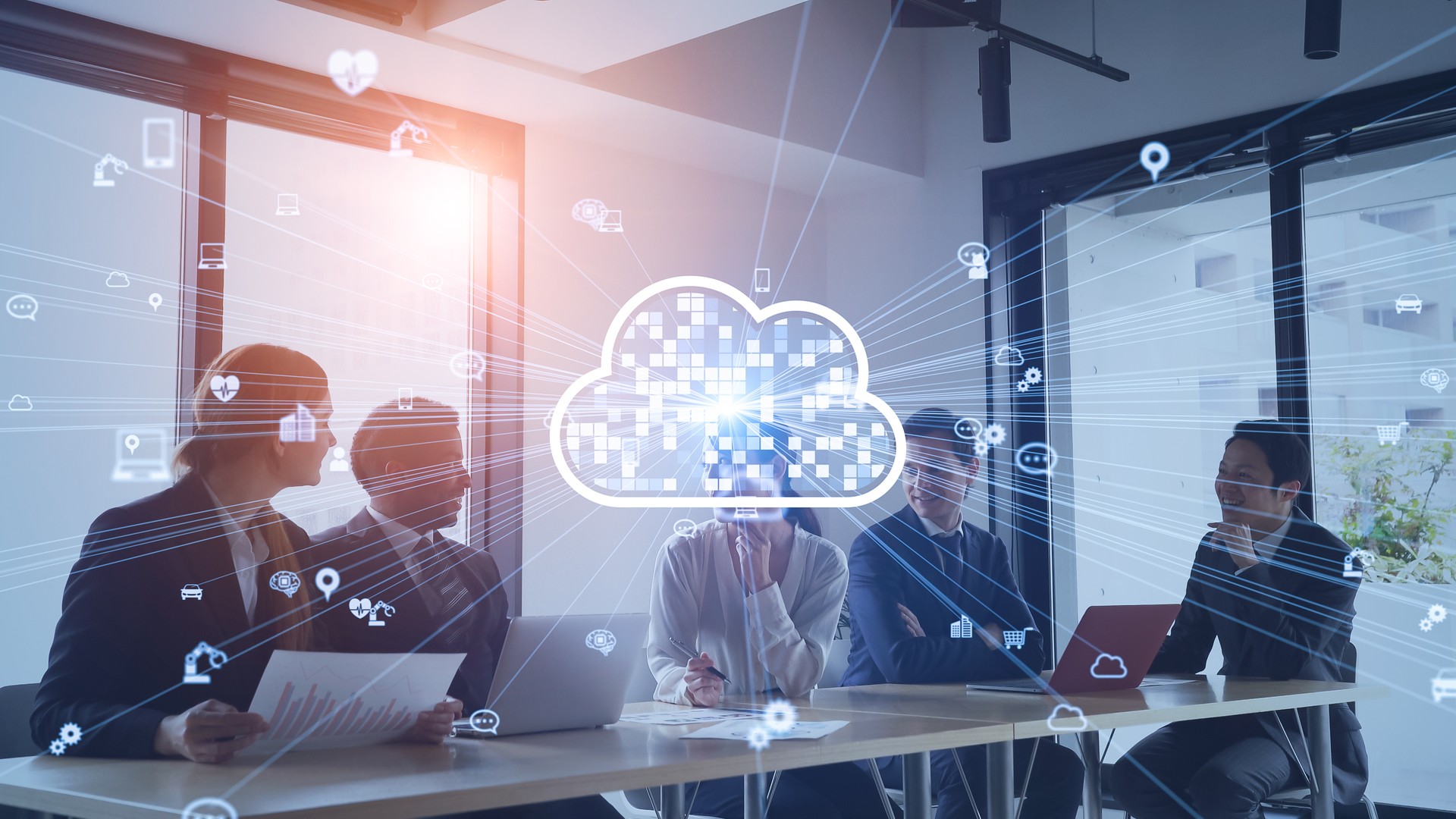 Cloud-Computing-Konzept. Software as a Service. Saas. Kommunikationsnetz.